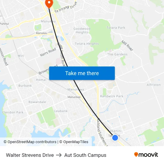 Walter Strevens Drive to Aut South Campus map