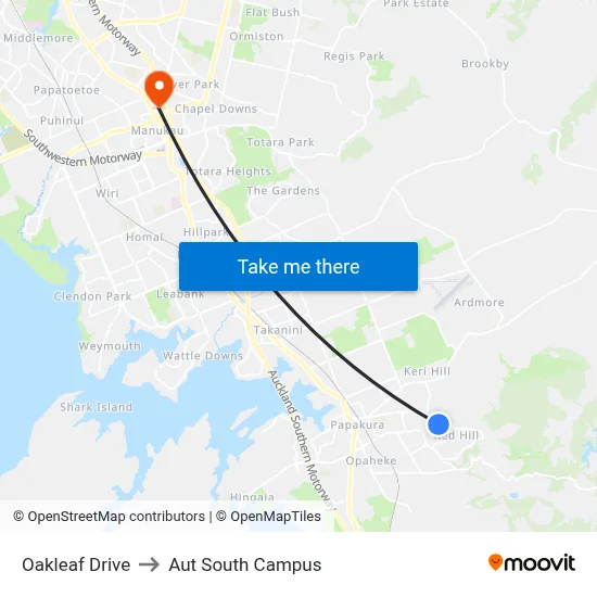 Oakleaf Drive to Aut South Campus map