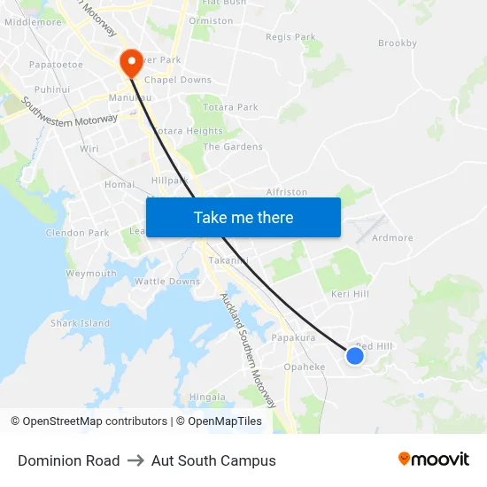 Dominion Road to Aut South Campus map
