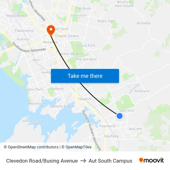 Clevedon Road/Busing Avenue to Aut South Campus map