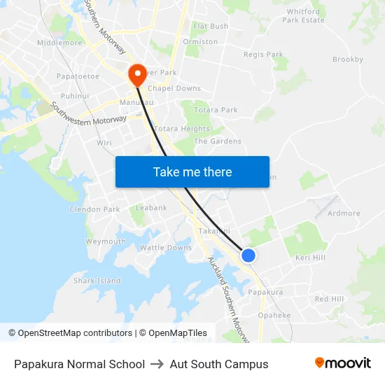 Papakura Normal School to Aut South Campus map