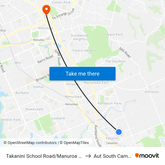 Takanini School Road/Manuroa Road to Aut South Campus map