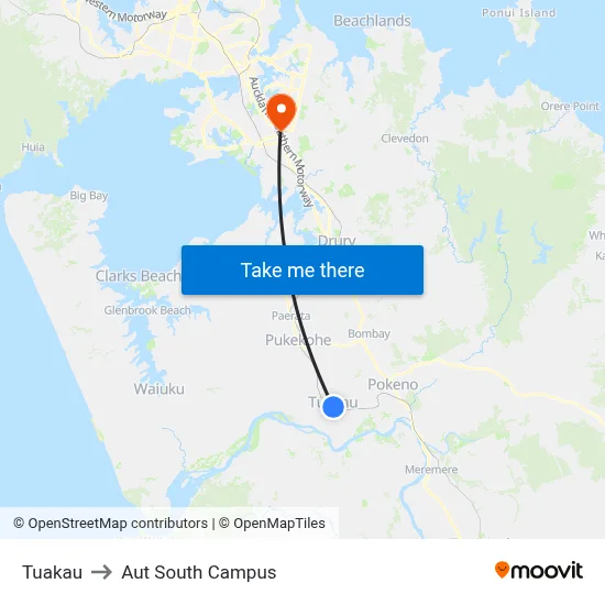 Tuakau to Aut South Campus map