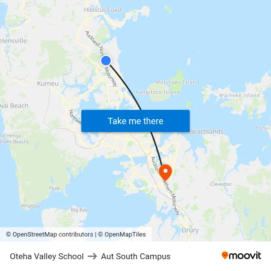 Oteha Valley School to Aut South Campus map