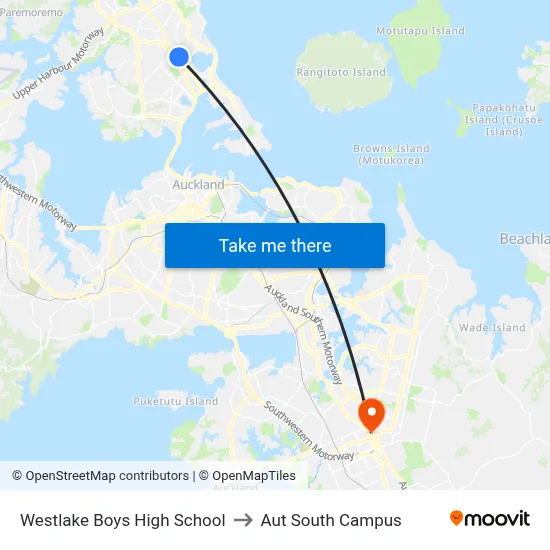Westlake Boys High School to Aut South Campus map