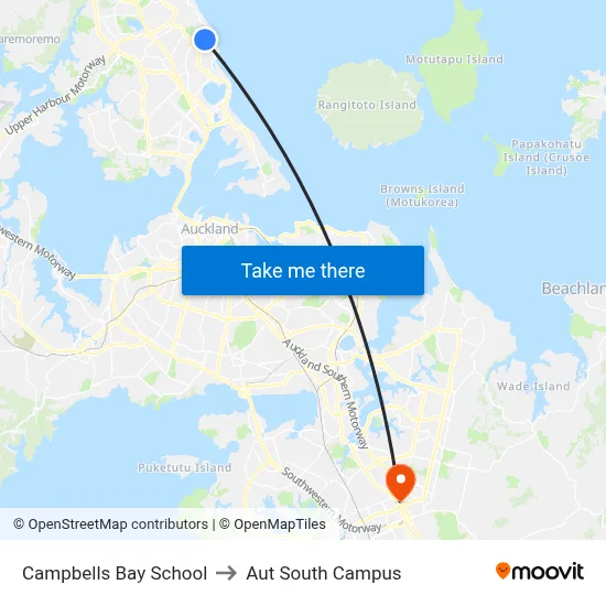 Campbells Bay School to Aut South Campus map