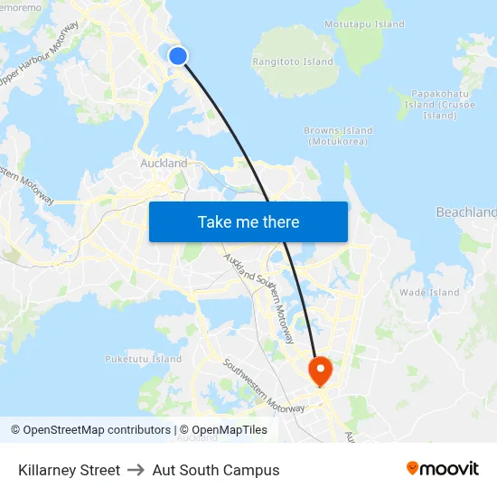 Killarney Street to Aut South Campus map