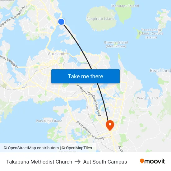 Takapuna Methodist Church to Aut South Campus map