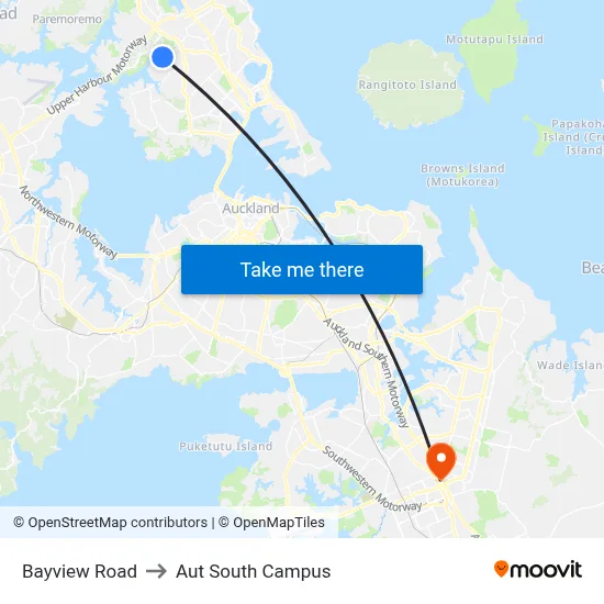 Bayview Road to Aut South Campus map
