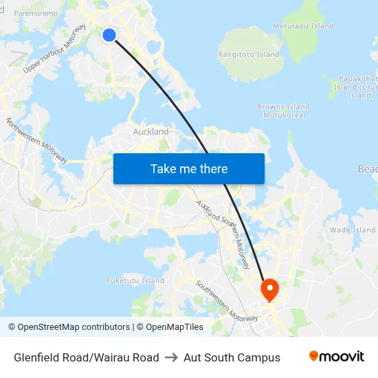 Glenfield Road/Wairau Road to Aut South Campus map