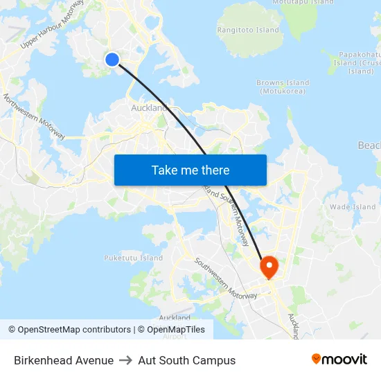 Birkenhead Avenue to Aut South Campus map