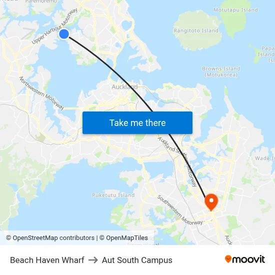 Beach Haven Wharf to Aut South Campus map