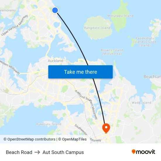 Beach Road to Aut South Campus map