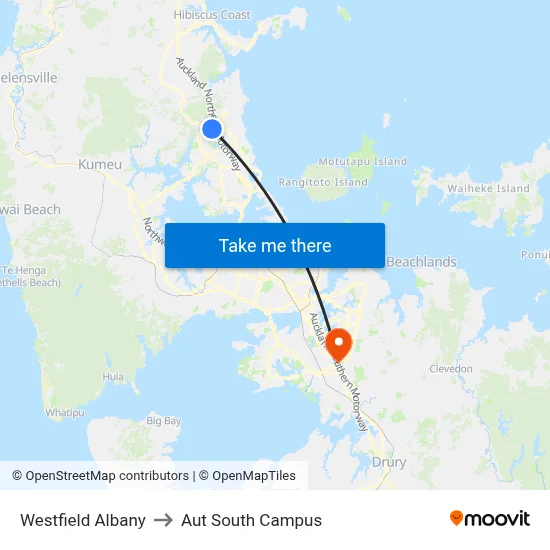 Westfield Albany to Aut South Campus map