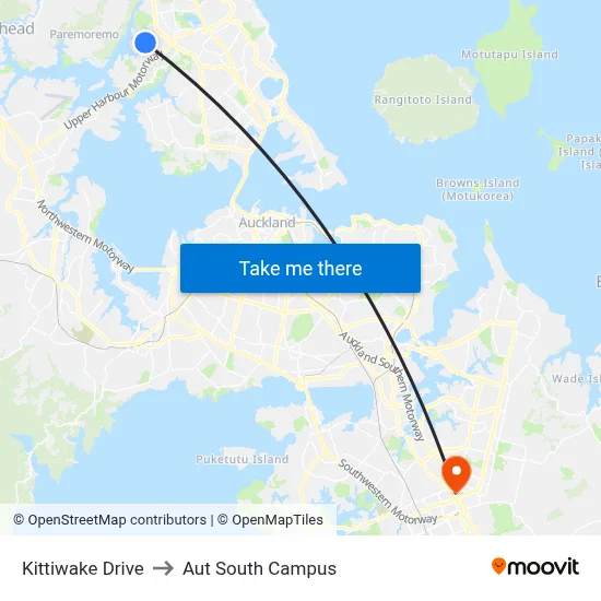 Kittiwake Drive to Aut South Campus map