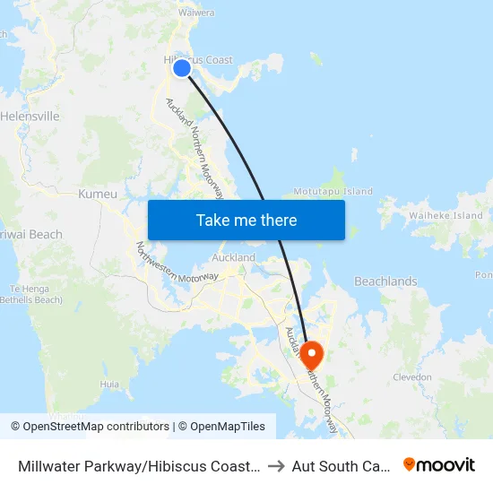 Millwater Parkway/Hibiscus Coast Highway to Aut South Campus map
