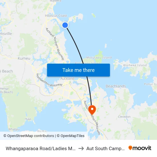 Whangaparaoa Road/Ladies Mile to Aut South Campus map