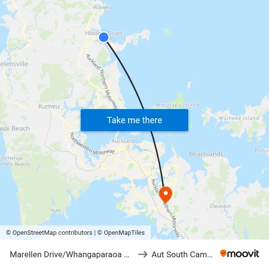 Marellen Drive/Whangaparaoa Road to Aut South Campus map