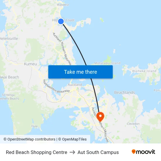 Red Beach Shopping Centre to Aut South Campus map