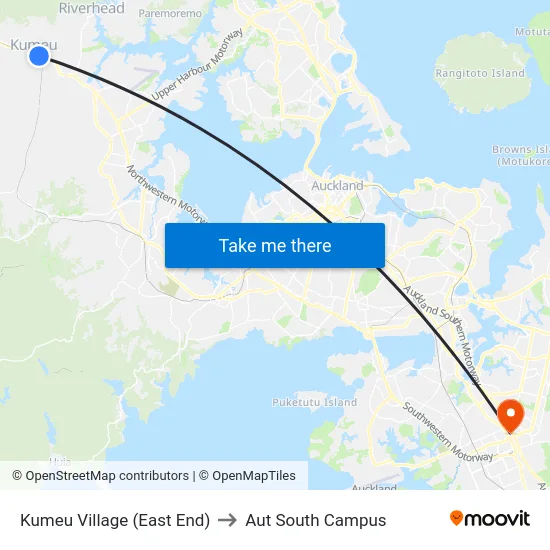 Kumeu Village (East End) to Aut South Campus map