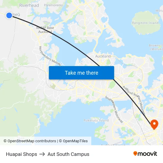 Huapai Shops to Aut South Campus map