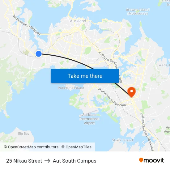 25 Nikau Street to Aut South Campus map