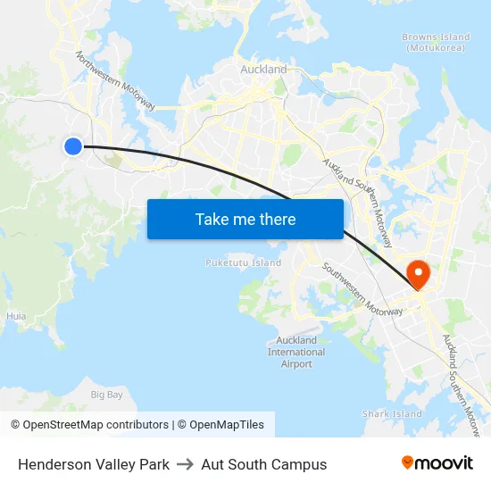 Henderson Valley Park to Aut South Campus map