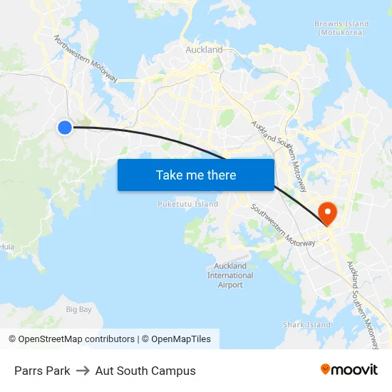 Parrs Park to Aut South Campus map