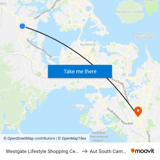 Westgate Lifestyle Shopping Centre to Aut South Campus map