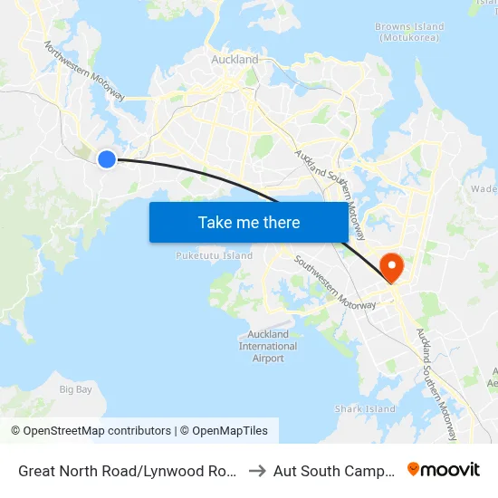 Great North Road/Lynwood Road to Aut South Campus map