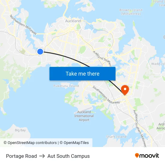 Portage Road to Aut South Campus map