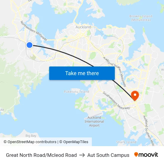 Great North Road/Mcleod Road to Aut South Campus map