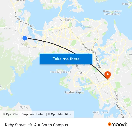 Kirby Street to Aut South Campus map