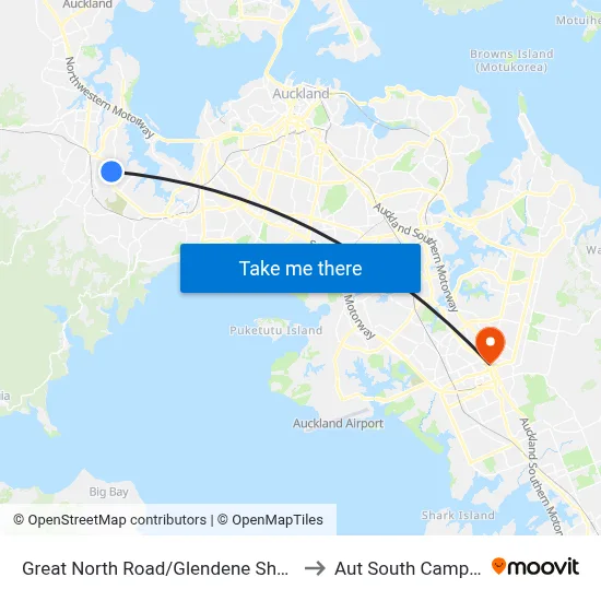 Great North Road/Glendene Shops to Aut South Campus map