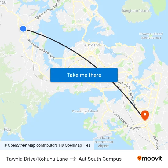 Tawhia Drive/Kohuhu Lane to Aut South Campus map