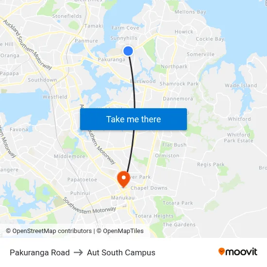 Pakuranga Road to Aut South Campus map