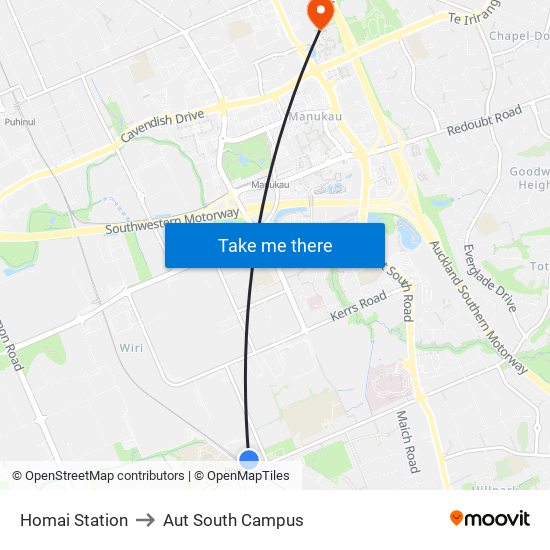 Homai Station to Aut South Campus map