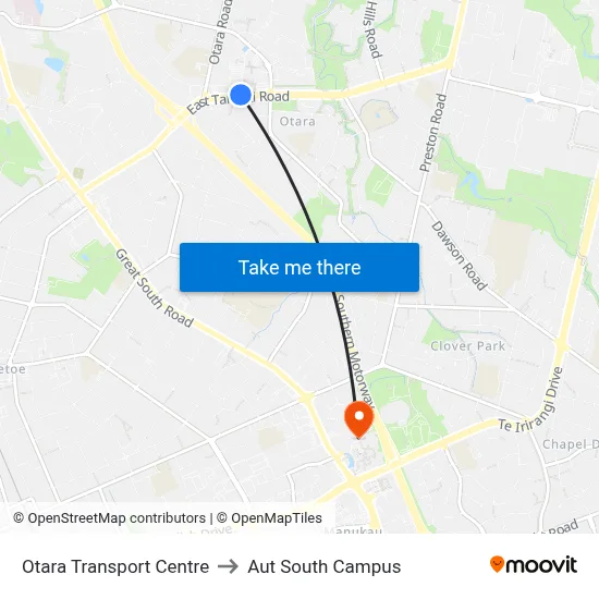 Otara Transport Centre to Aut South Campus map