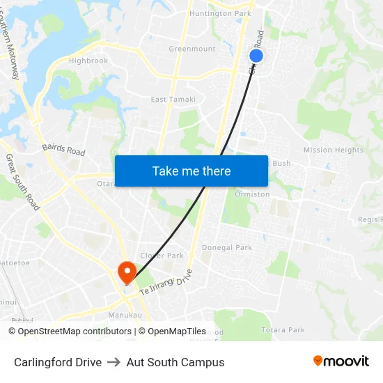 Carlingford Drive to Aut South Campus map