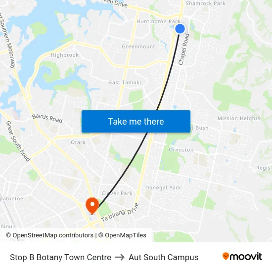 Stop B Botany Town Centre to Aut South Campus map