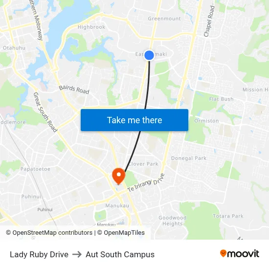 Lady Ruby Drive to Aut South Campus map