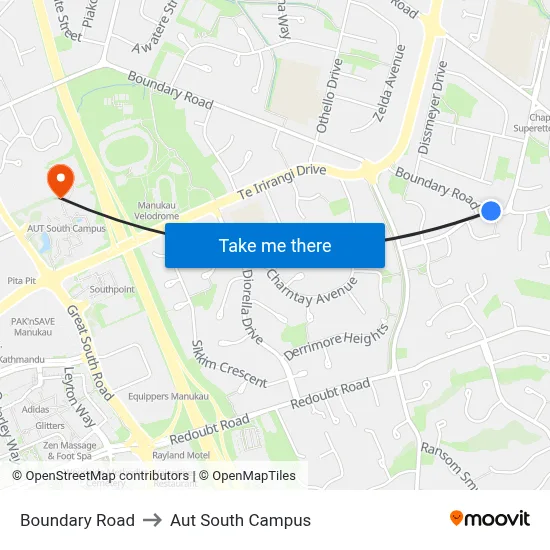 Boundary Road to Aut South Campus map