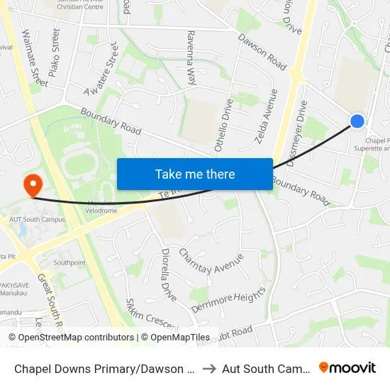 Chapel Downs Primary/Dawson Road to Aut South Campus map