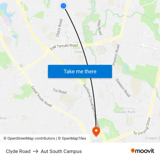 Clyde Road to Aut South Campus map