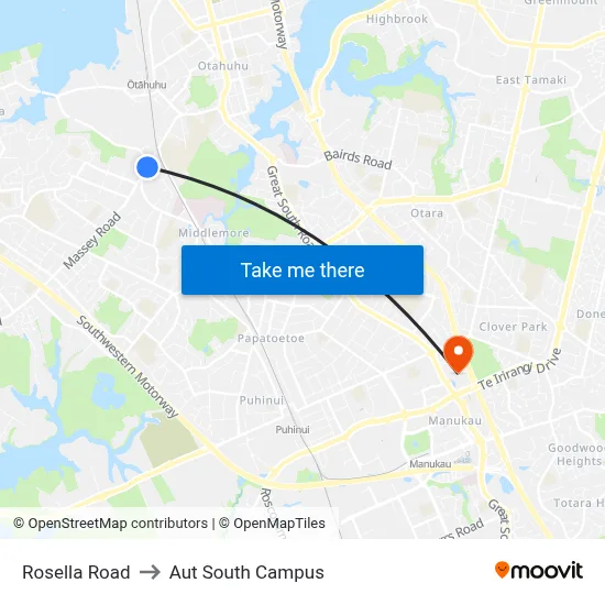 Rosella Road to Aut South Campus map