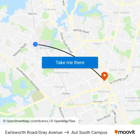 Earlsworth Road/Gray Avenue to Aut South Campus map