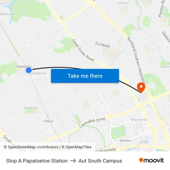 Stop A Papatoetoe Station to Aut South Campus map