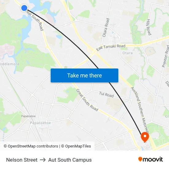 Nelson Street to Aut South Campus map