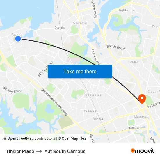 Tinkler Place to Aut South Campus map