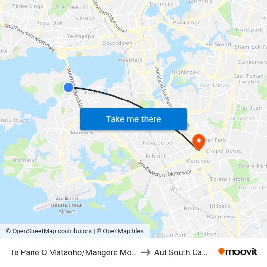 Te Pane O Mataoho/Mangere Mountain to Aut South Campus map